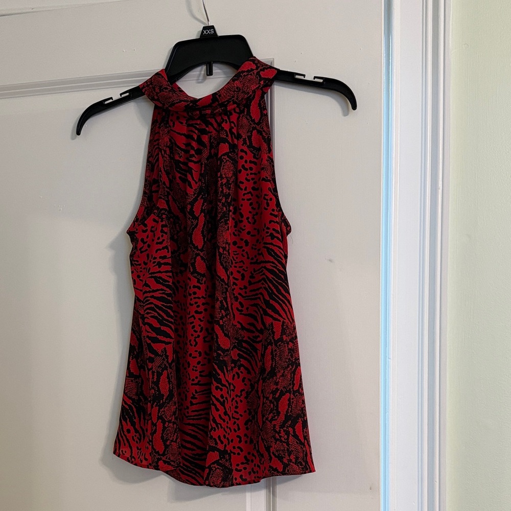 Jennifer Lopez Red and Black Patterned Tank Top